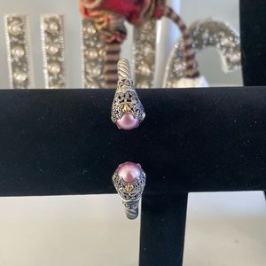 925 Sterling Silver and 18kt yellow gold Bali cuff bracelet